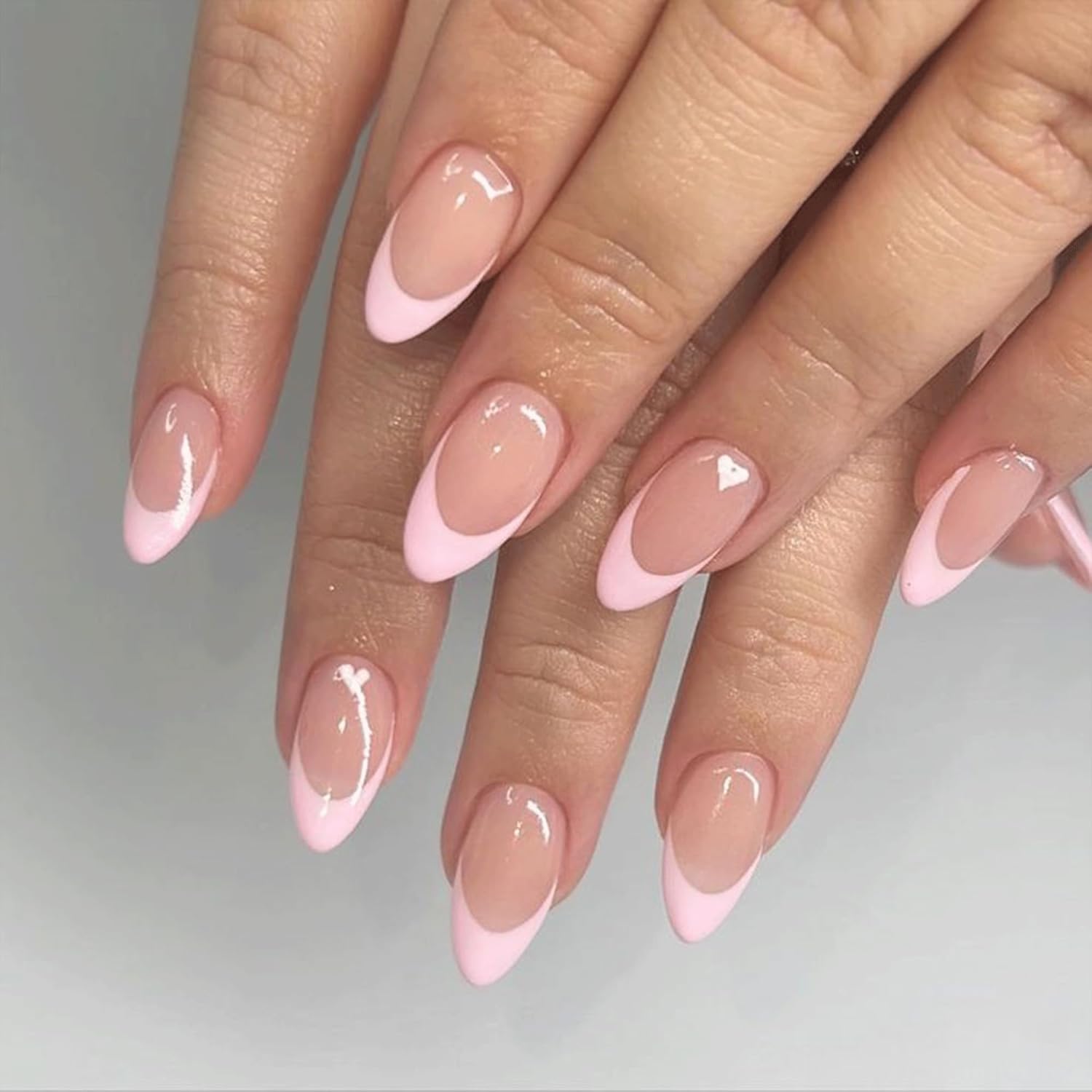 24pcs Handmade Soft Gel Press On Nails Reusable Stick On Nails Kit with Glue, Adhesive Tabs, Nail File & Cuticle Stick-Baby pink french tips-24
