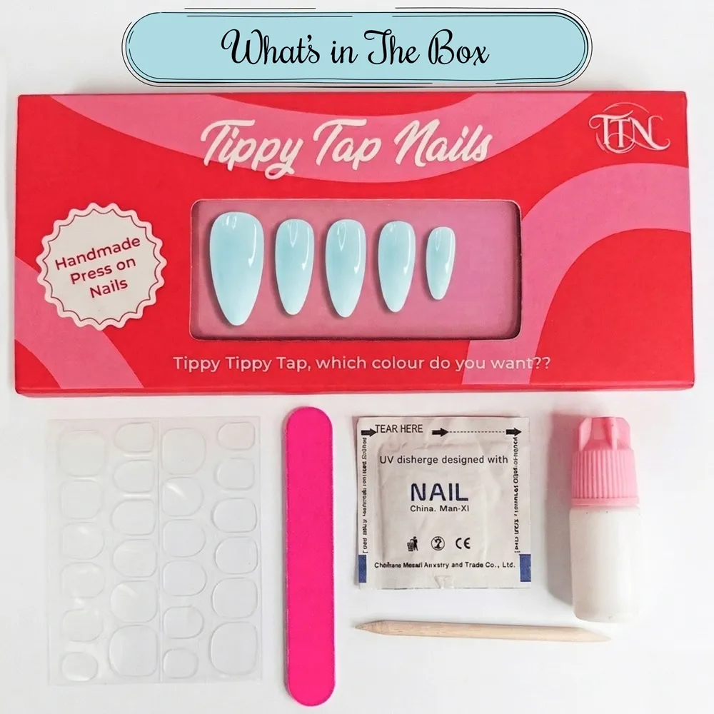 24pcs Handmade Soft Gel Press On Nails Reusable Stick On Nails Kit with Glue, Adhesive Tabs, Nail File & Cuticle Stick - Baby blue nails - 41