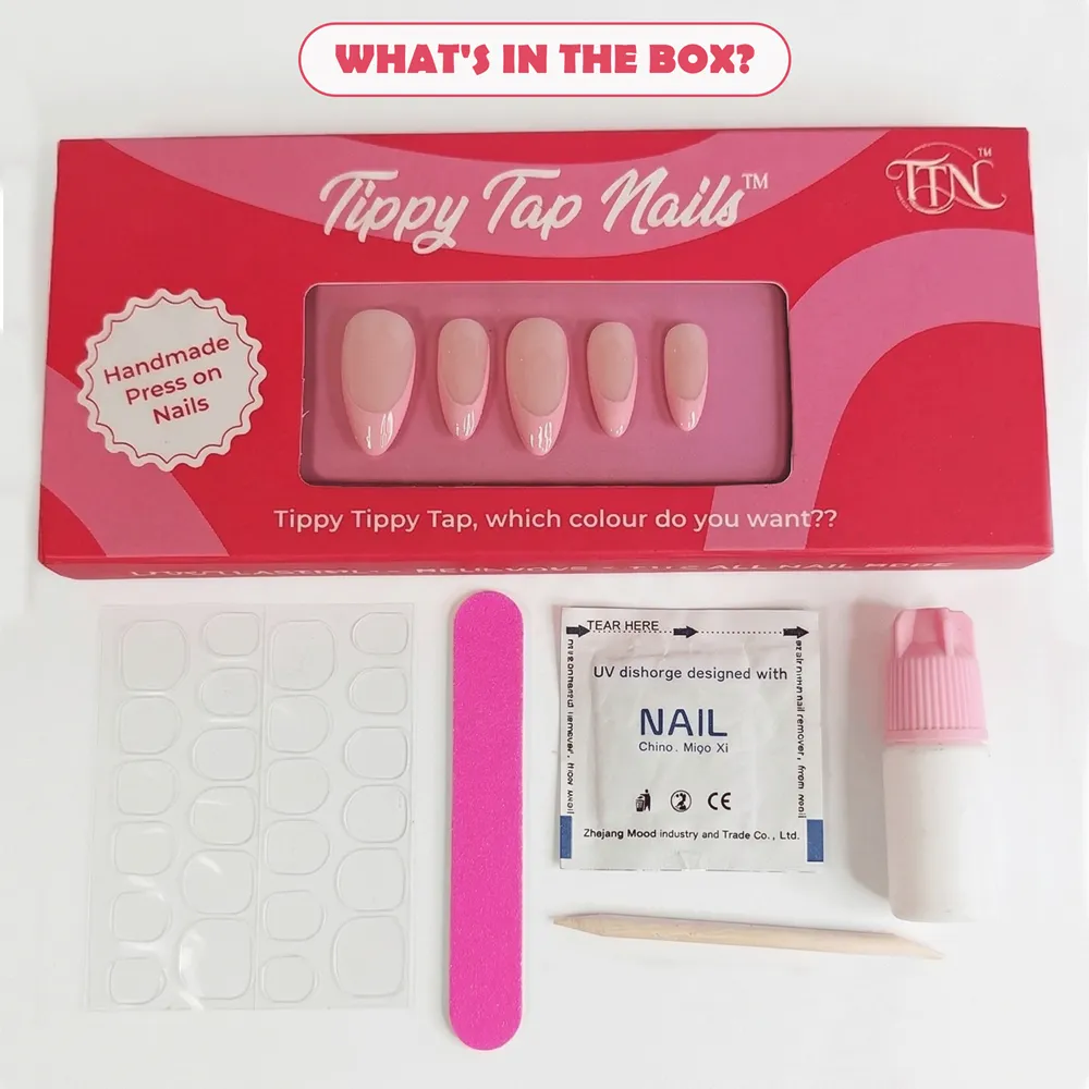 24pcs Handmade Soft Gel Press On Nails Reusable Stick On Nails Kit with Glue, Adhesive Tabs, Nail File & Cuticle Stick-Baby pink french tips-24