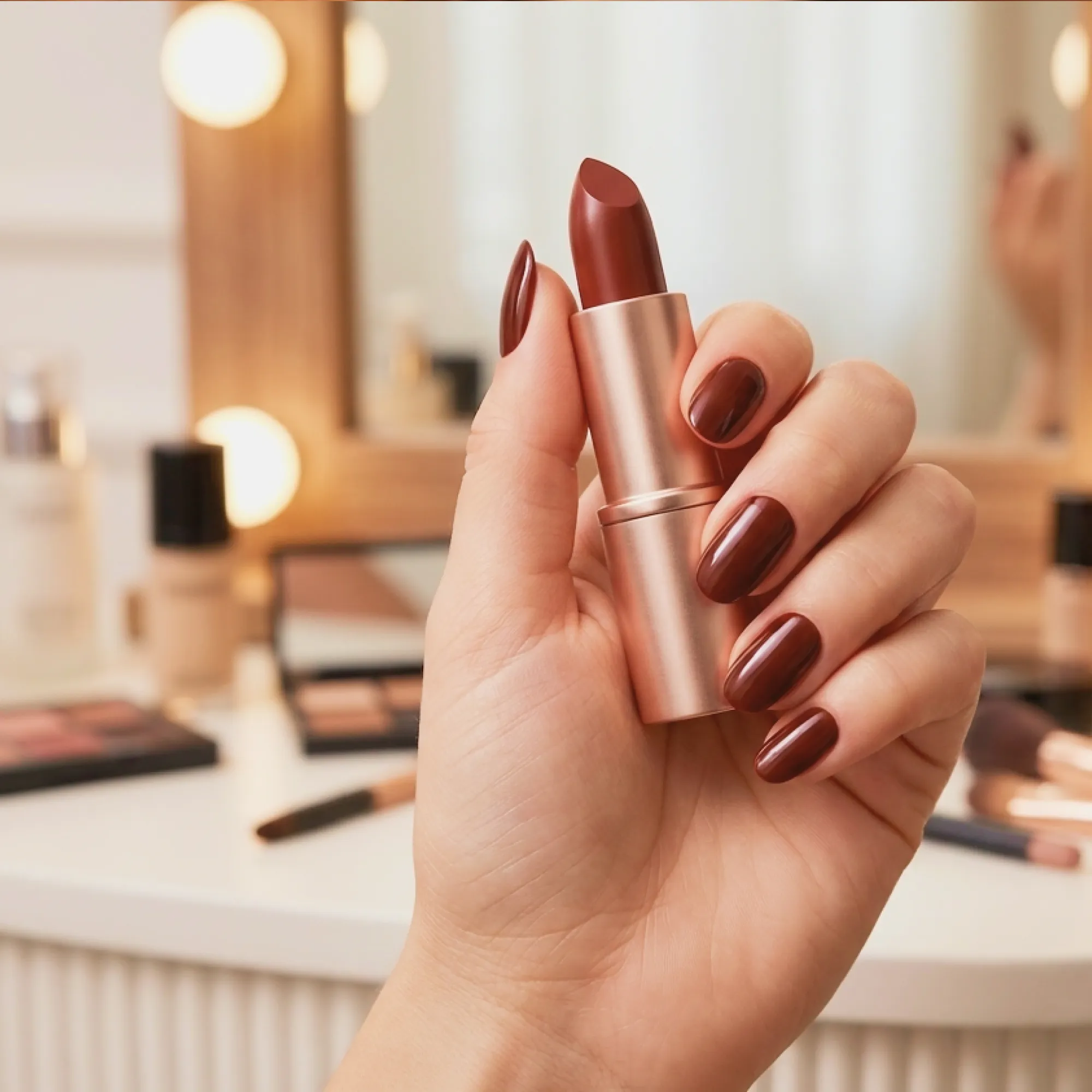 24pcs Handmade Soft Gel Press On Nails Reusable Stick On Nails Kit with Glue, Adhesive Tabs, Nail File & Cuticle Stick -Brown Nails - 59