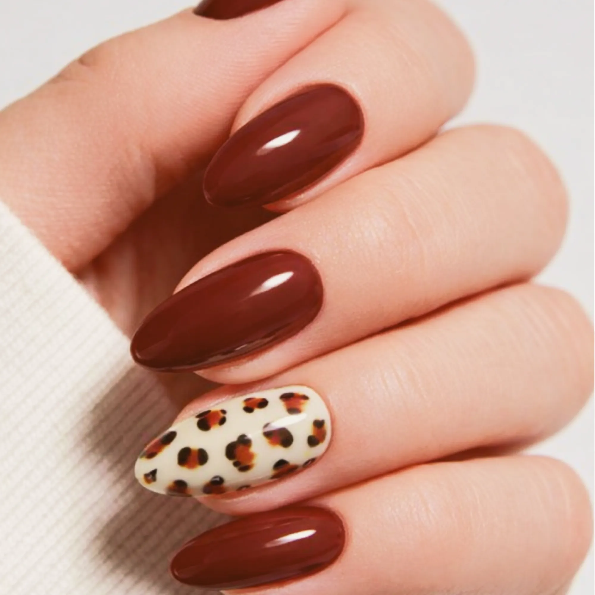 24pcs Handmade Soft Gel Press On Nails Reusable Stick On Nails Kit with Glue, Adhesive Tabs, Nail File & Cuticle Stick - Brown with Leopard Art - 49