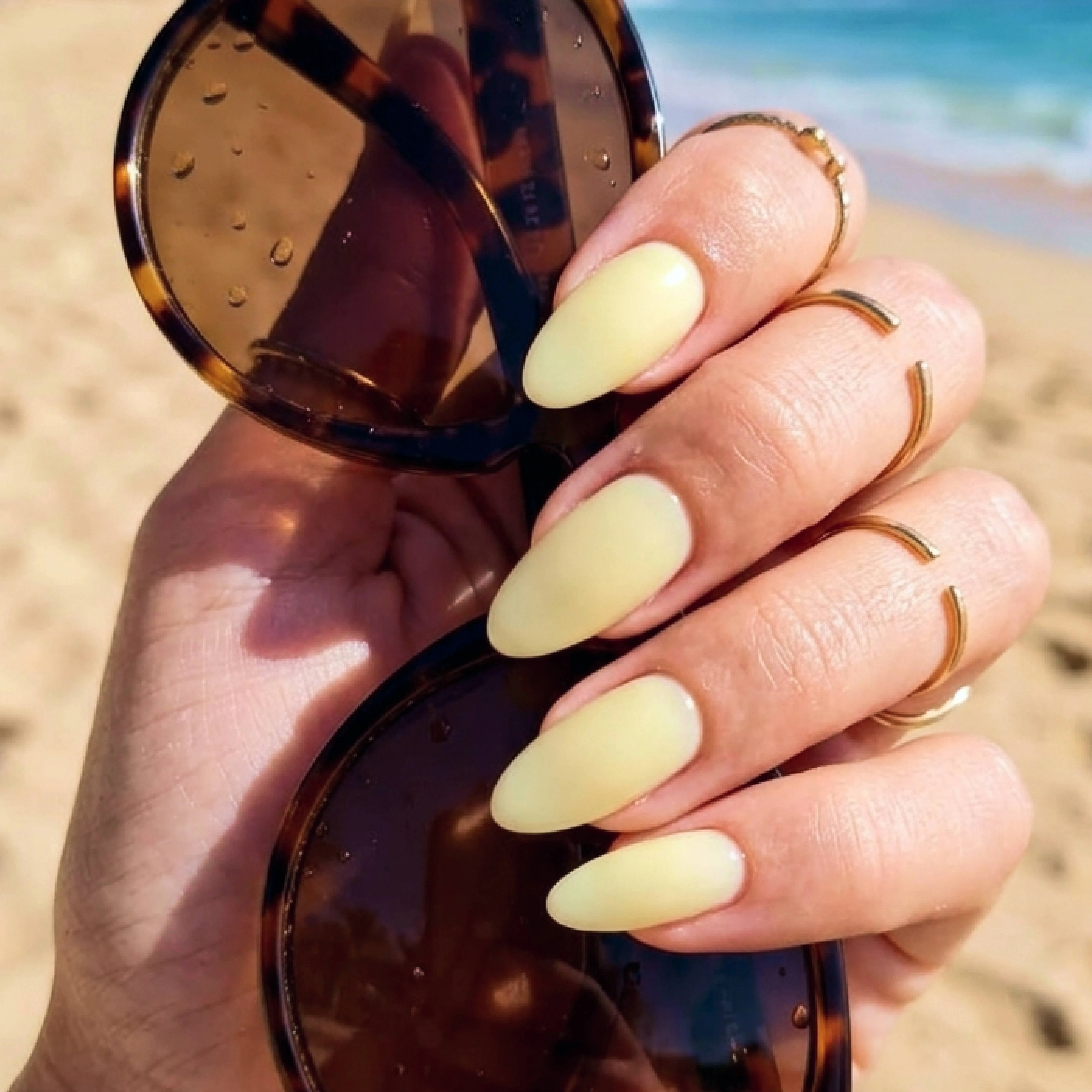 24pcs Handmade Soft Gel Press On Nails Reusable Stick On Nails Kit with Glue, Adhesive Tabs, Nail File & Cuticle Stick -Butter yellow nails 82
