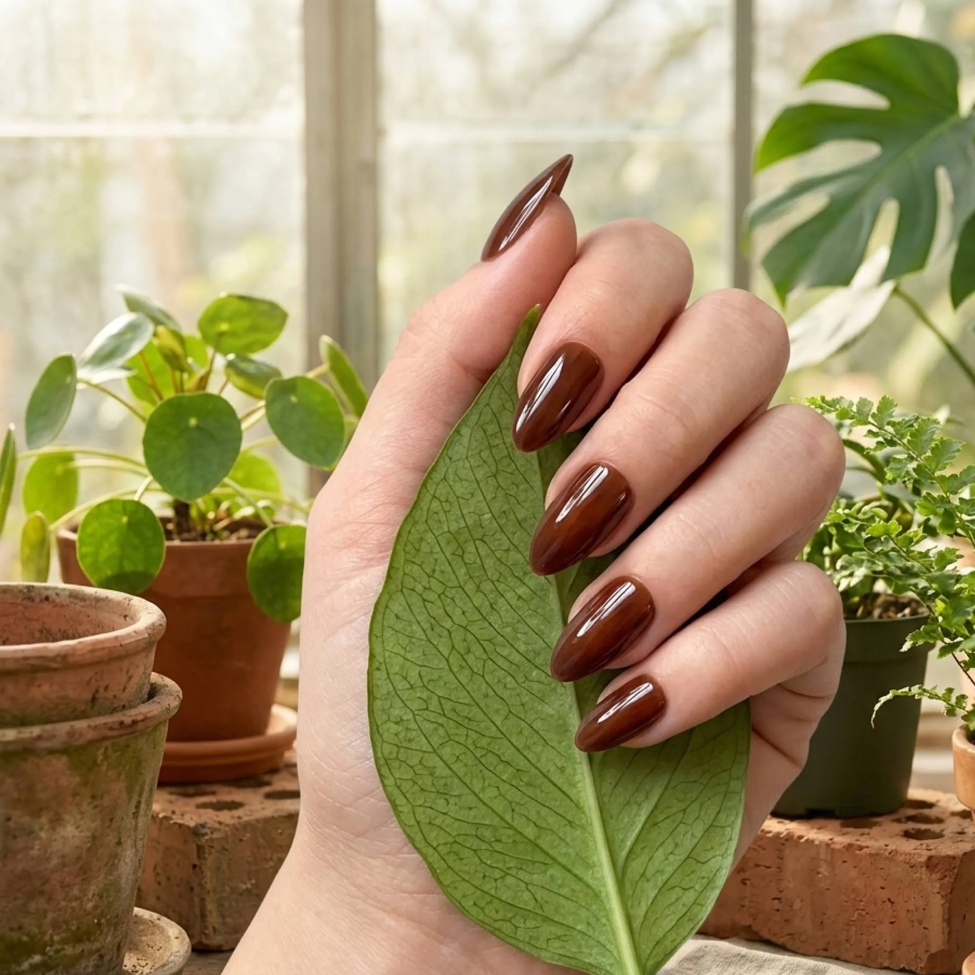 24pcs Handmade Soft Gel Press On Nails Reusable Stick On Nails Kit with Glue, Adhesive Tabs, Nail File & Cuticle Stick -Dark brown 108