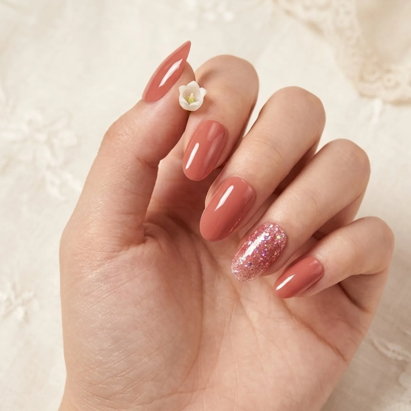 24pcs Handmade Soft Gel Press On Nails Reusable Stick On Nails Kit with Glue, Adhesive Tabs, Nail File & Cuticle Stick -Dark nude glitter nails 85