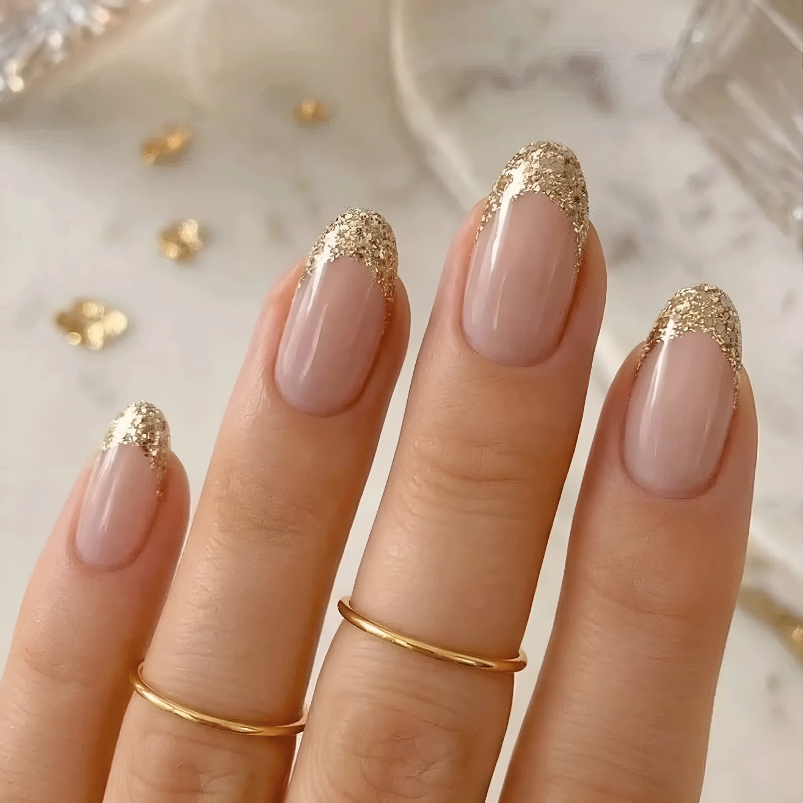 24pcs Handmade Soft Gel Press On Nails Reusable Stick On Nails Kit with Glue, Adhesive Tabs, Nail File & Cuticle Stick-Golden french tips-08
