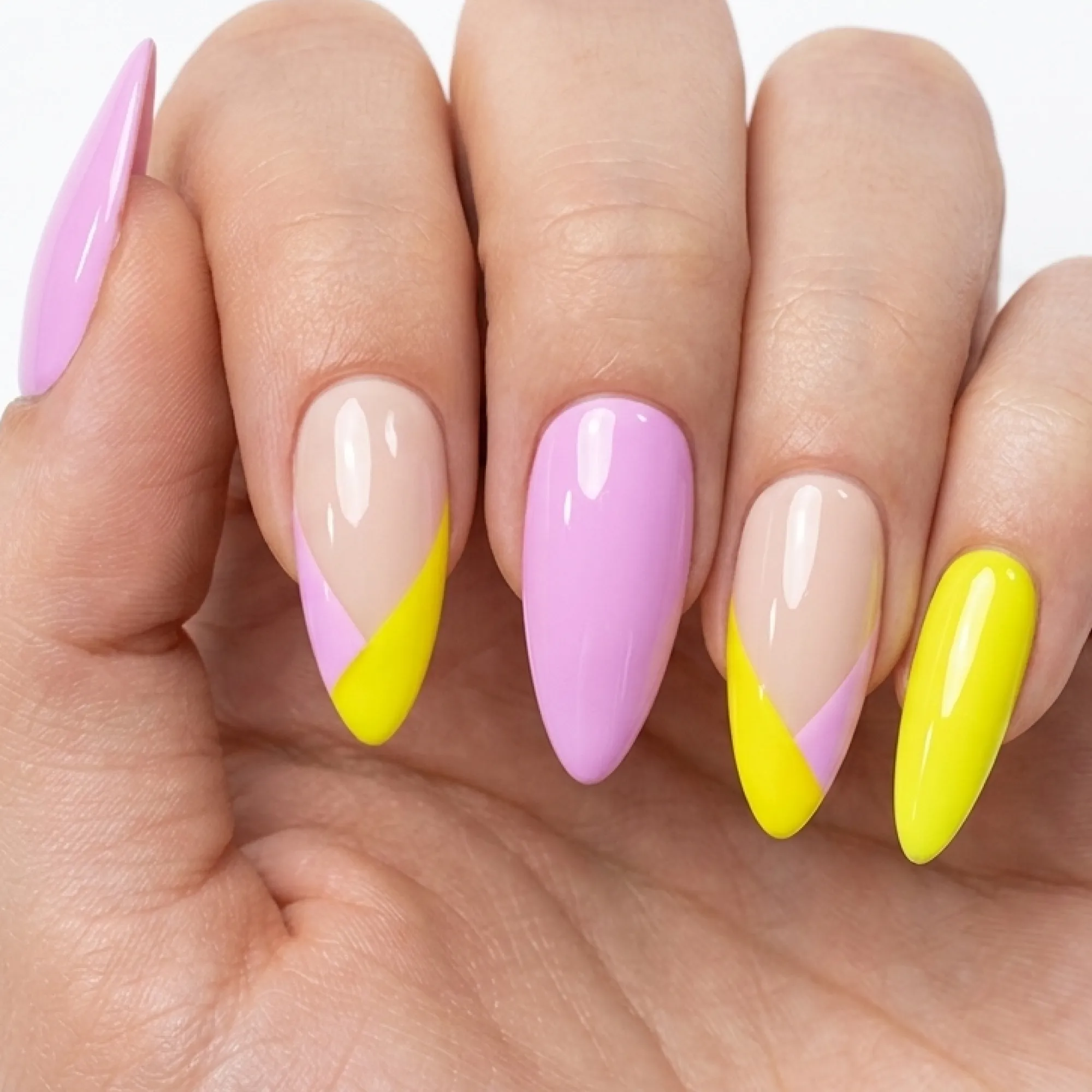 24pcs Handmade Soft Gel Press On Nails Reusable Stick On Nails Kit with Glue, Adhesive Tabs, Nail File & Cuticle Stick -Lilac Yellow French 68
