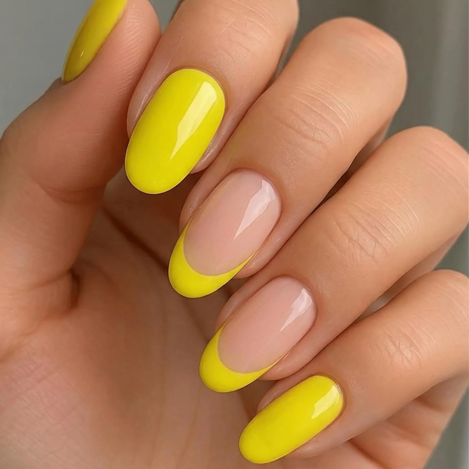 24pcs Handmade Soft Gel Press On Nails Reusable Stick On Nails Kit with Glue, Adhesive Tabs, Nail File & Cuticle Stick-Neon Yellow with French tips-10