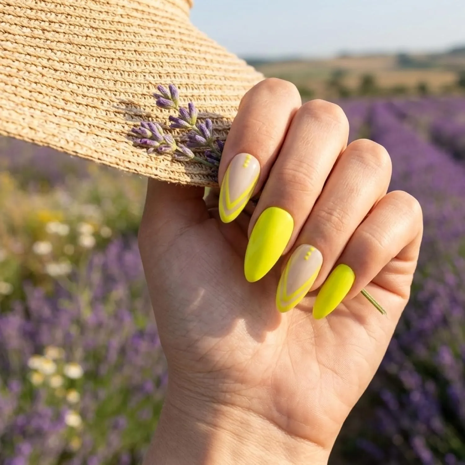 24pcs Handmade Soft Gel Press On Nails Reusable Stick On Nails Kit with Glue, Adhesive Tabs, Nail File & Cuticle Stick - New Yellow with Double French 69