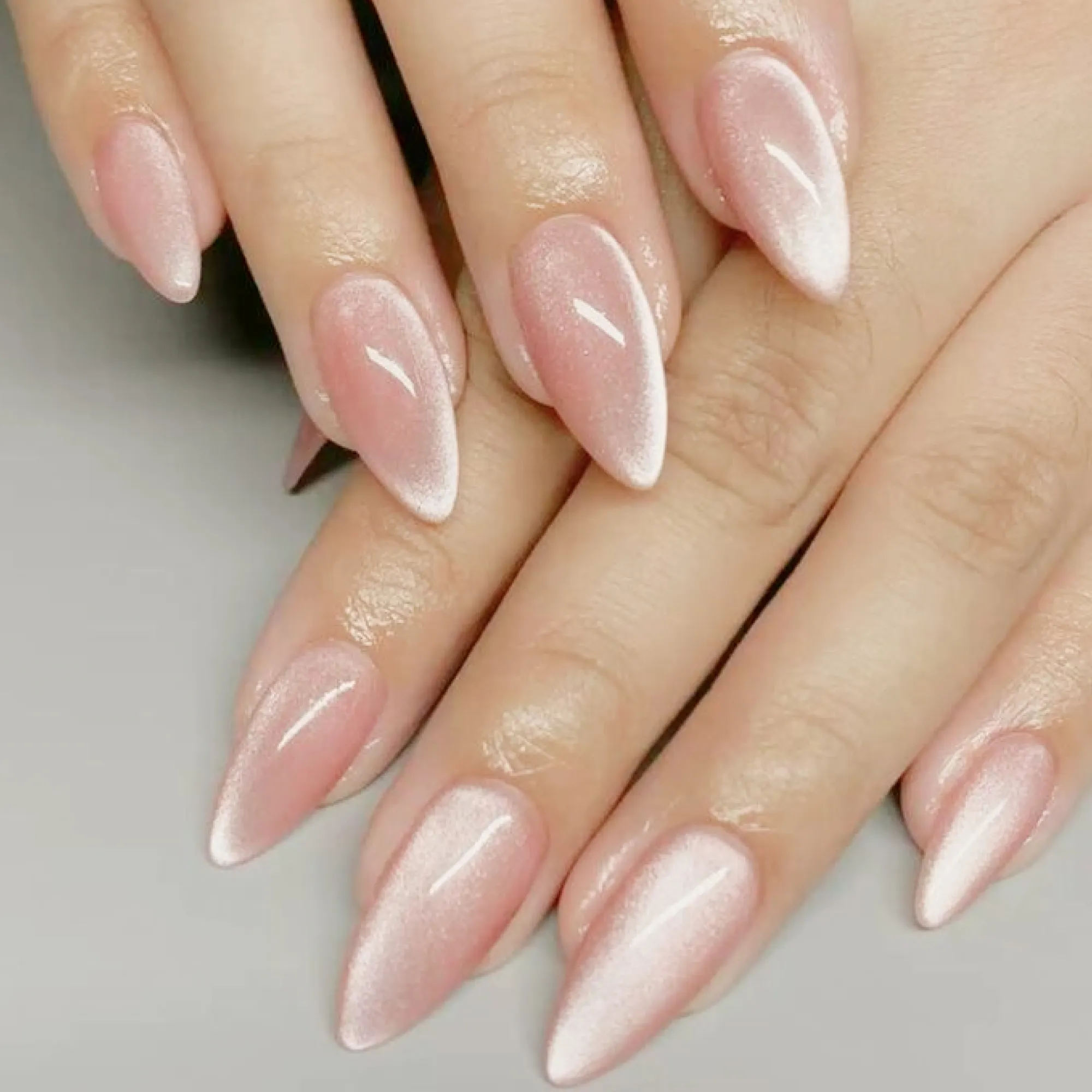 24pcs Handmade Soft Gel Press On Nails Reusable Stick On Nails Kit with Glue, Adhesive Tabs, Nail File & Cuticle Stick - Nude Glass Cat Eye Nails 62