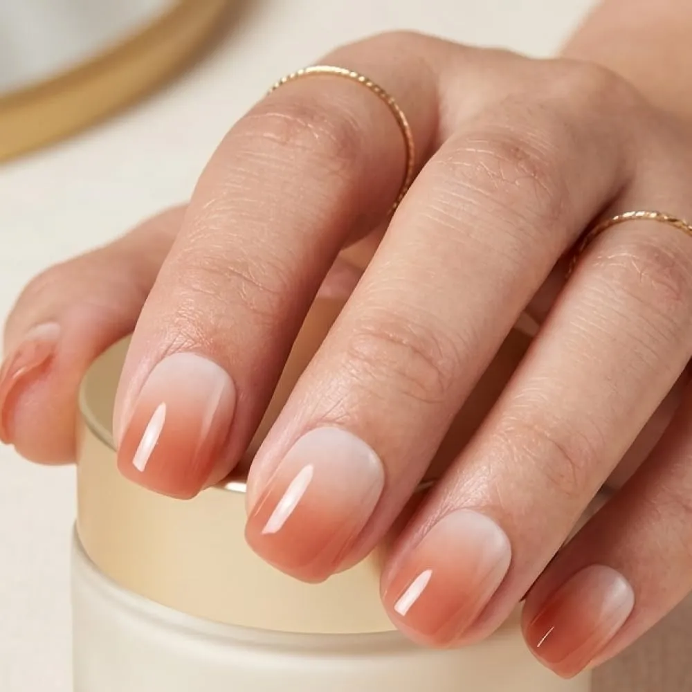 24pcs Handmade Soft Gel Press On Nails Reusable Stick On Nails Kit with Glue, Adhesive Tabs, Nail File & Cuticle Stick - Nude Ombre 64