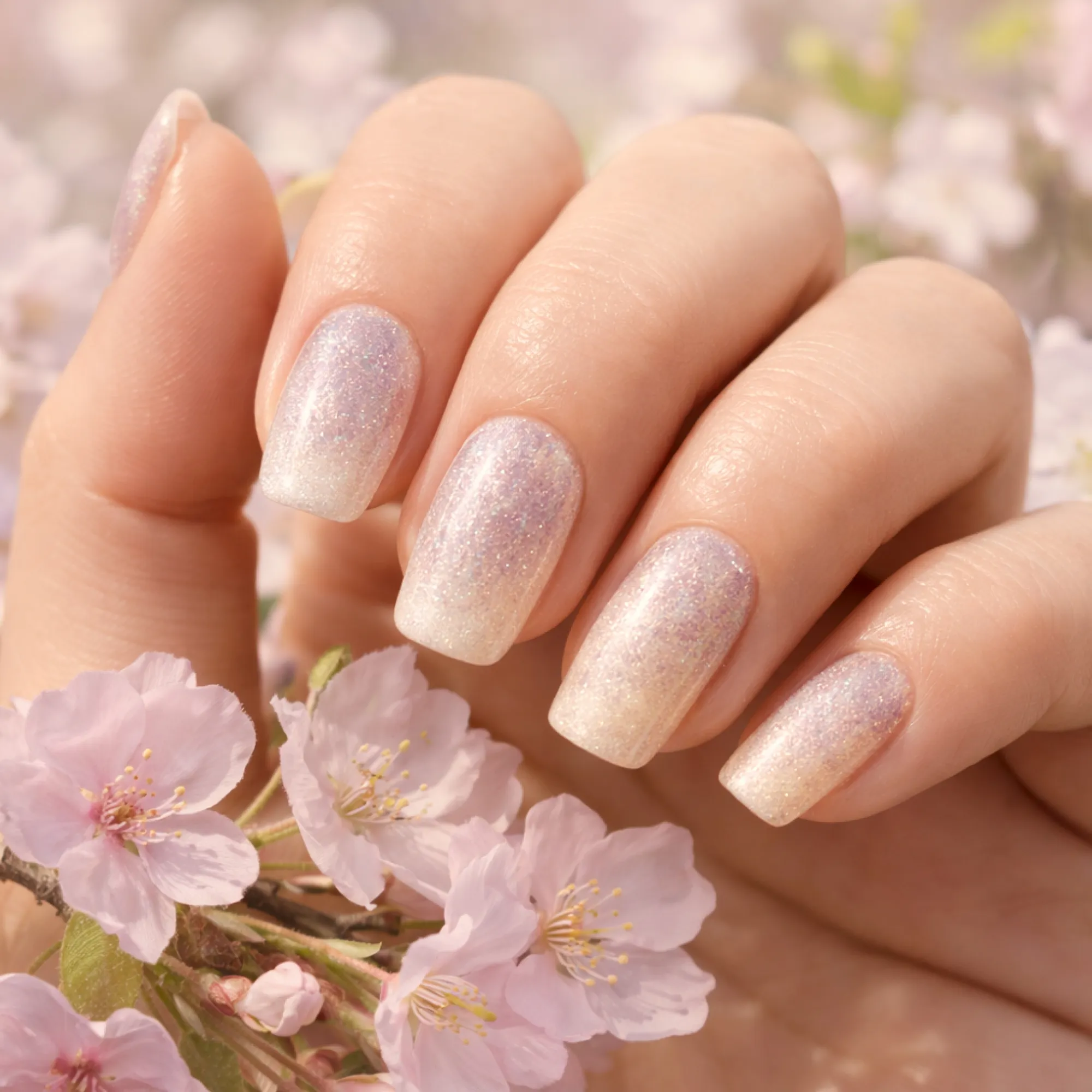 24pcs Handmade Soft Gel Press On Nails Reusable Stick On Nails Kit with Glue, Adhesive Tabs, Nail File & Cuticle Stick - Shimmary nails 45