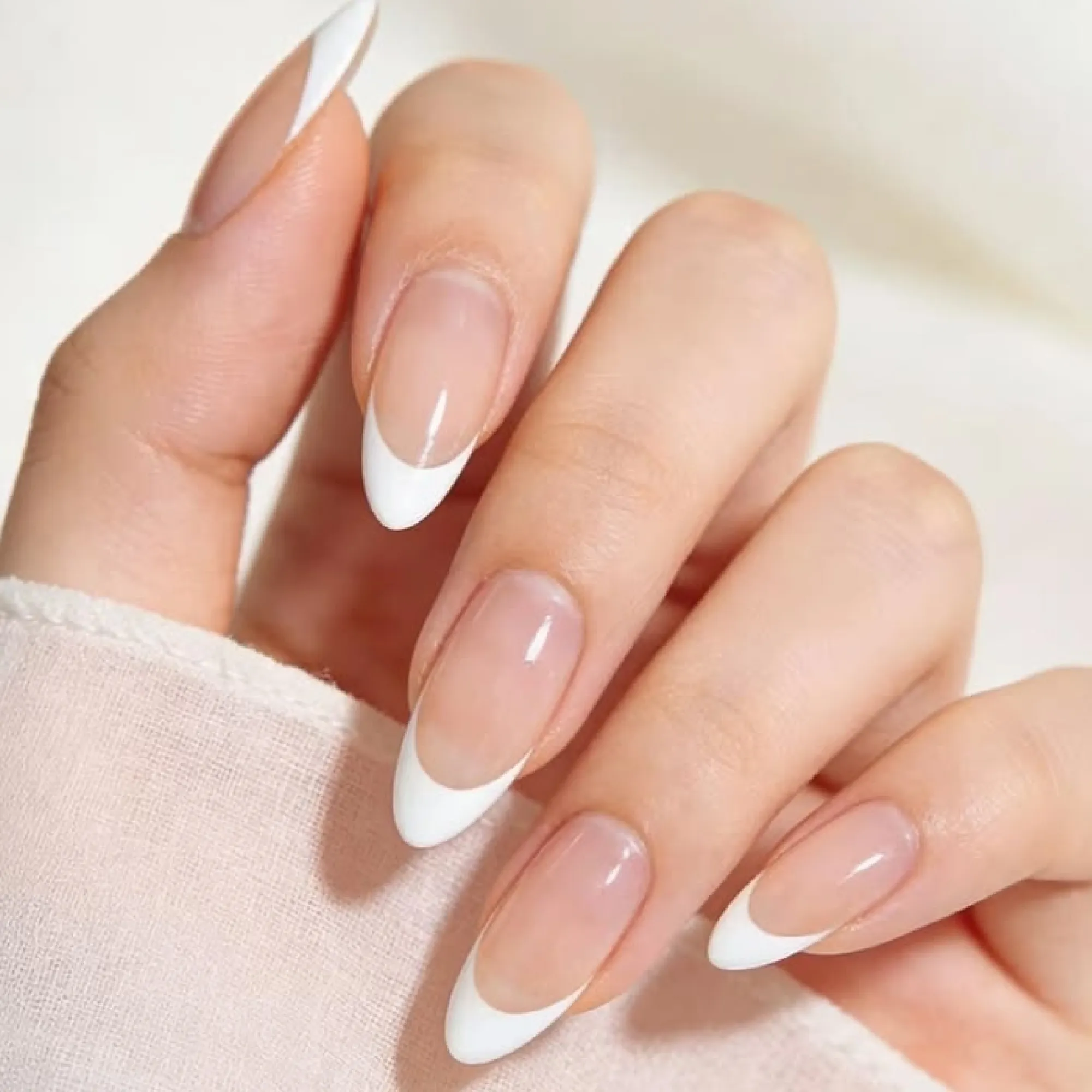 24pcs Handmade Soft Gel Press On Nails Reusable Stick On Nails Kit with Glue, Adhesive Tabs, Nail File & Cuticle Stick -White french 124