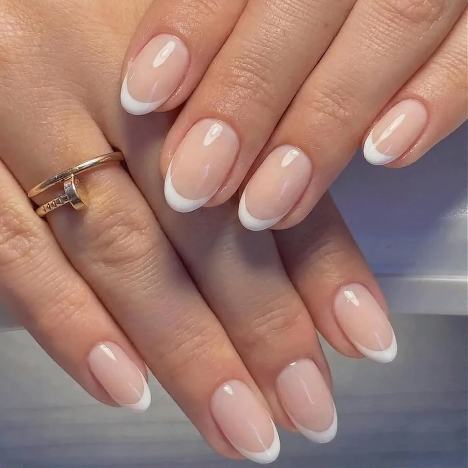 24pcs Handmade Soft Gel Press On Nails Reusable Stick On Nails Kit with Glue, Adhesive Tabs, Nail File & Cuticle Stick-White french tips-37