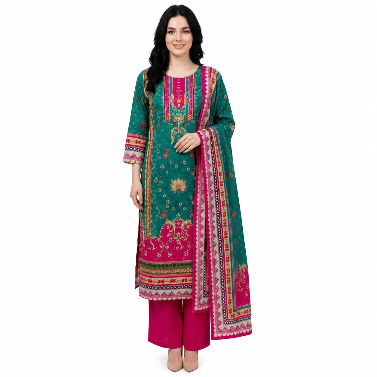 REHNI Ivory Floral Embroidered Kurta Set...