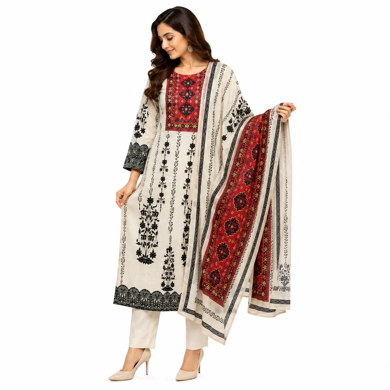REHNI Ivory Floral Embroidered Kurta Set...