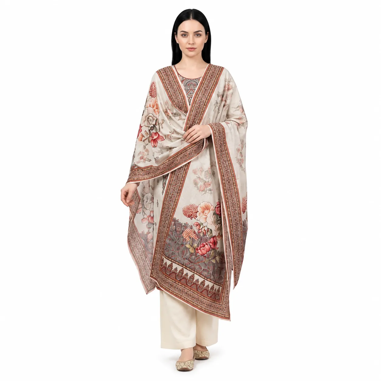 REHNI Heritage Ivory Embroidered Kurta S...