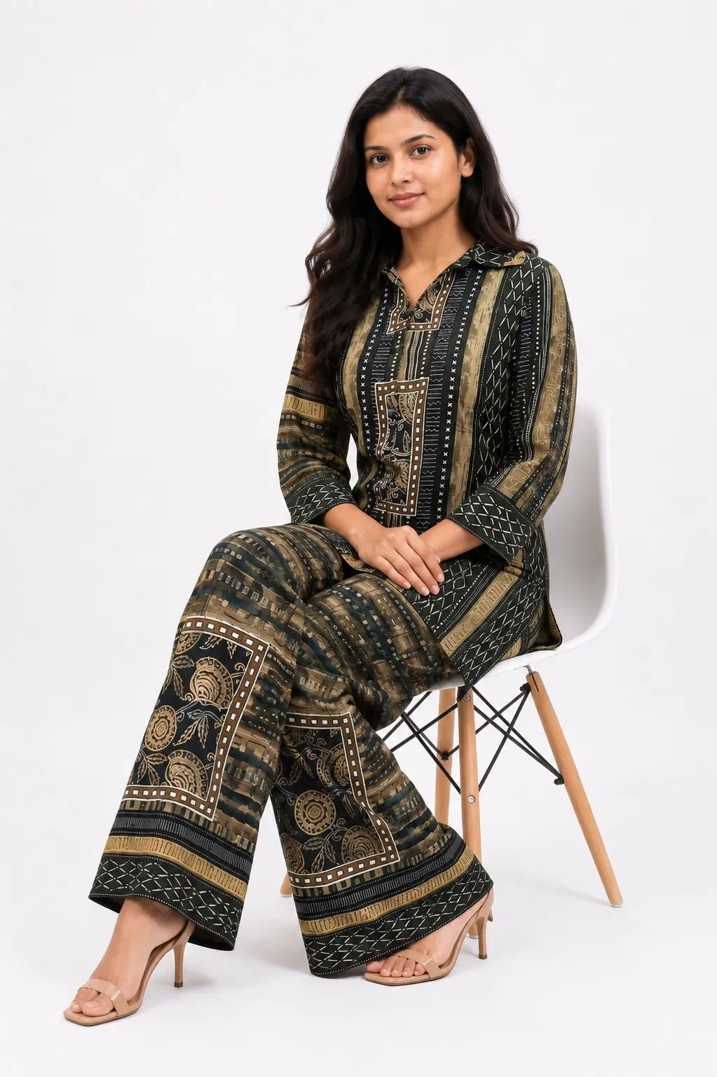 Women Olive Green Abstract Printed Co-Or...
