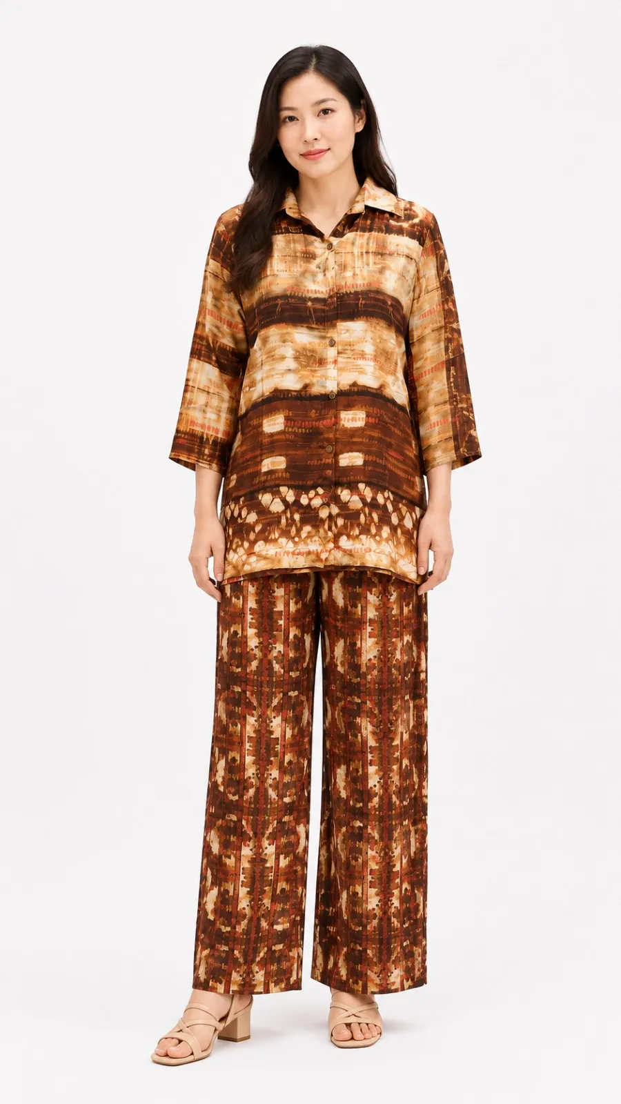 Women Brown Abstract Printed Co-Ord Set ...