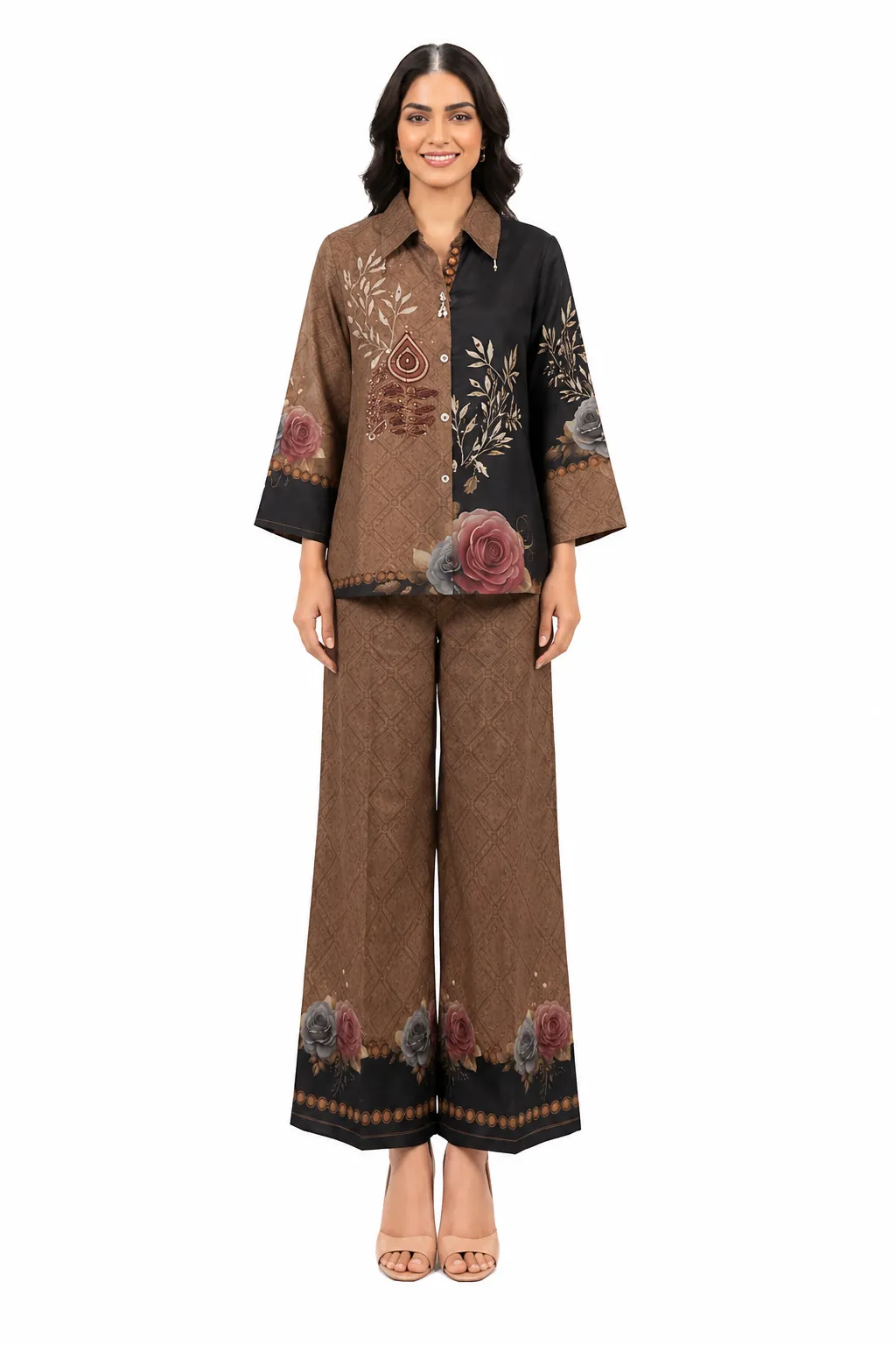Rehni Mocha Bloom Natural Crepe Co-Ord S...