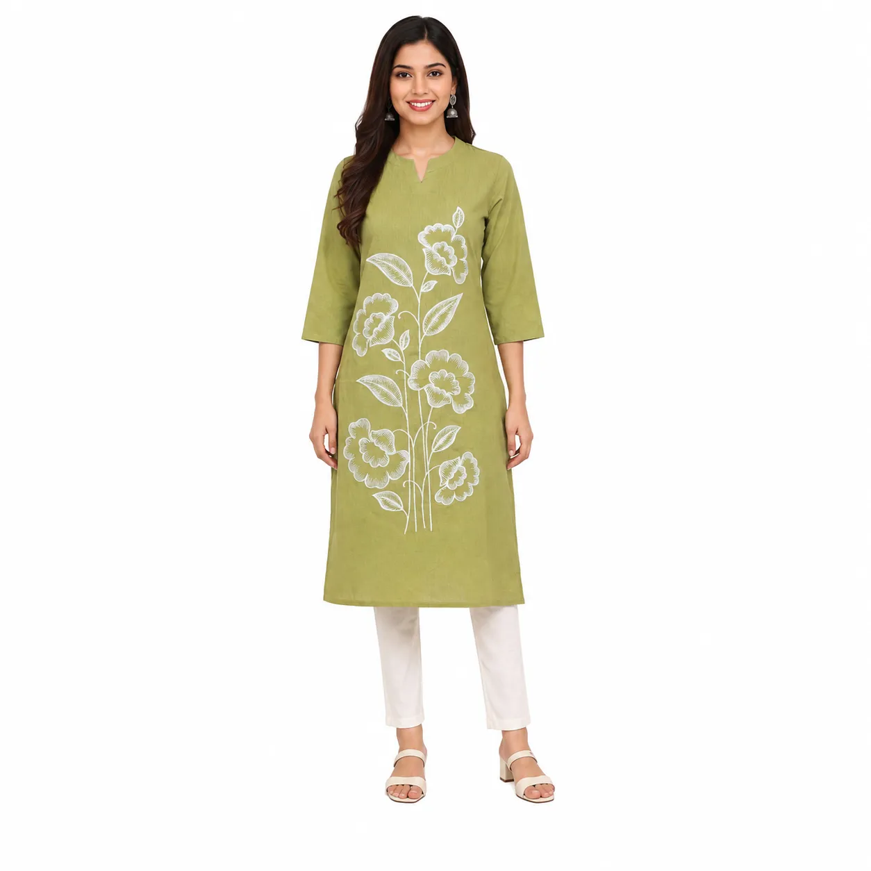REHNI GREEN FLORAL EMBROIDED KURTA