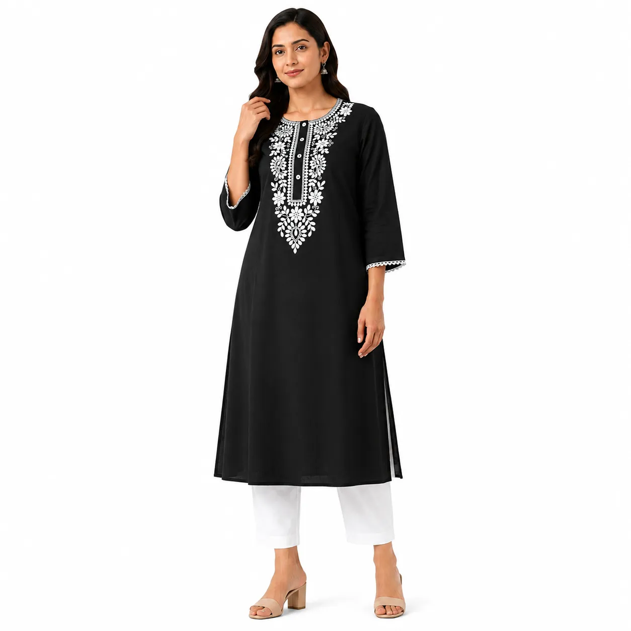 REHNI Noir Bloom Embroidered Kurta Set