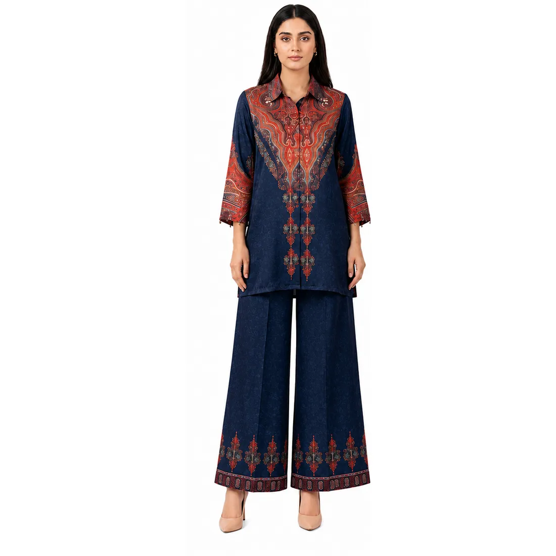 Rehni Royal Navy Paisley Natural Crepe C...